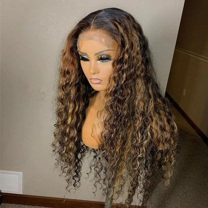 Deep wave Highlight Human Hair Wig honey blonde ombre