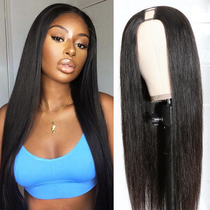 U Part/V Part Wig Straight 100 unprocess Virgin remy Human Hair Quick & Easy Wig