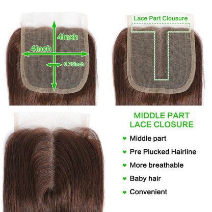 4X4 Lace Closure Straight Ombre 100% Human Hair Closure – 4/30 Color, Transparent Lace, Free Part