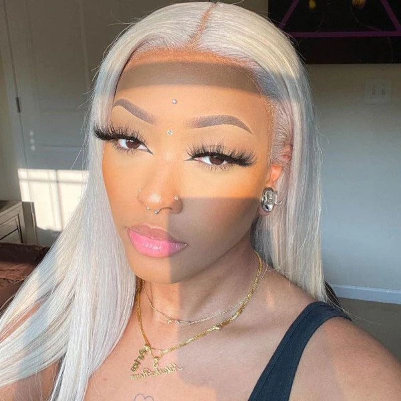 Full Lace Wig Snow White #60 Straight High Quality Human Hair Wig
