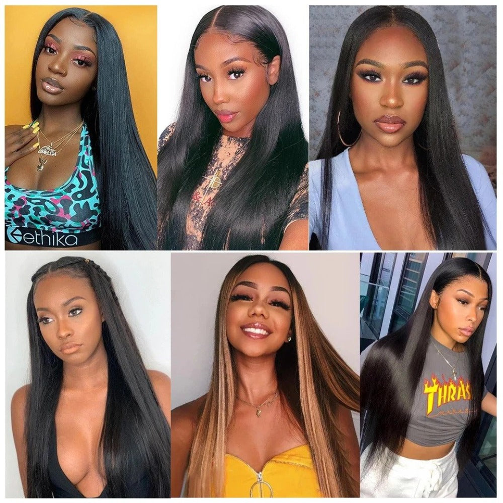 4x4 Lace wig Straight Transparent Lace 100% Human Hairnatural black free part