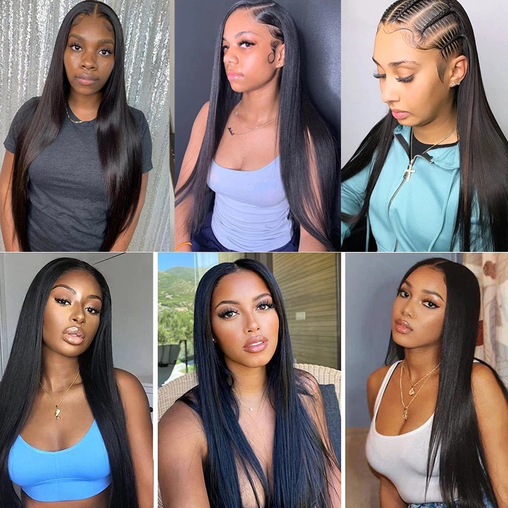 4x4 Lace wig Straight Transparent Lace 100% Human Hairnatural black free part
