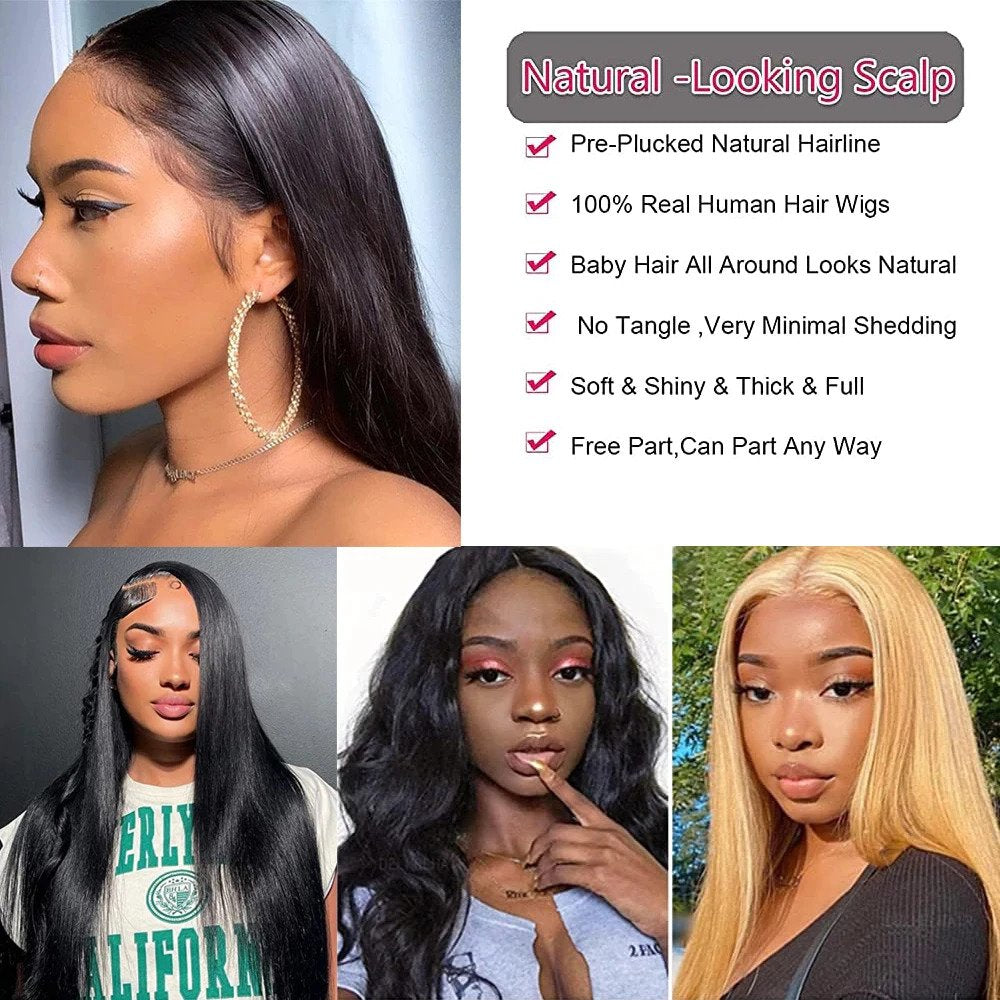 4x4 Lace wig Straight Transparent Lace 100% Human Hairnatural black free part
