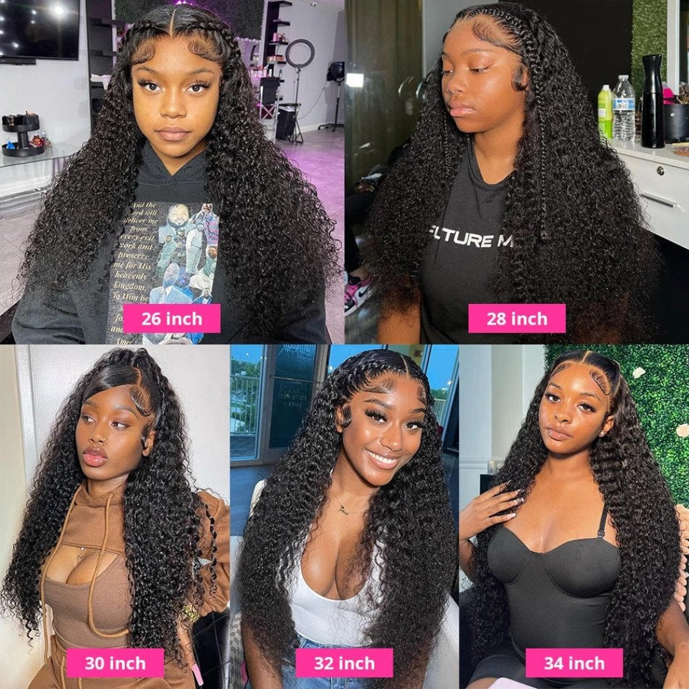 4x4 Closure Wig Water Wave Transparent Lace 100% Human Hair natural black free part