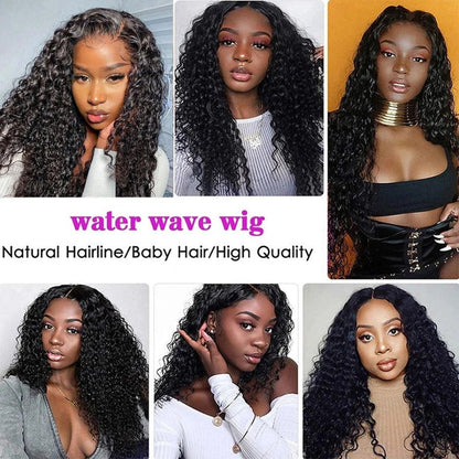 4x4 Closure Wig Water Wave Transparent Lace 100% Human Hair natural black free part
