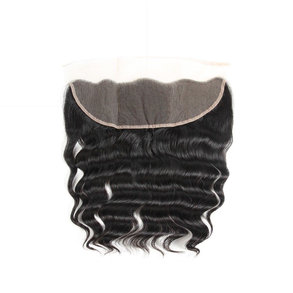 13x4 Lace Frontal Deep Wave Unprocessed 100% Human Hair Lace Frontal – Transparent Lace, Natural Black