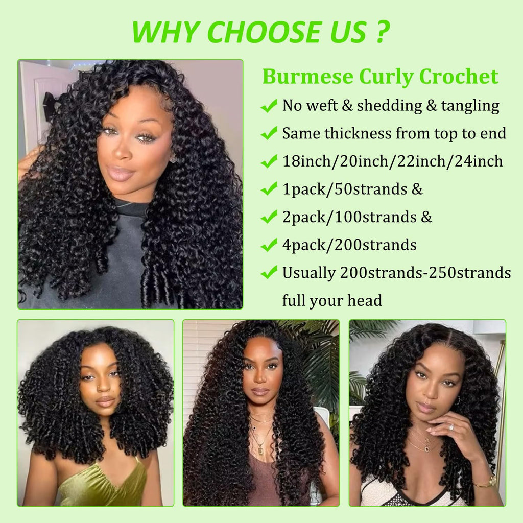 Burmese Curly Human Crochet Hair for Women