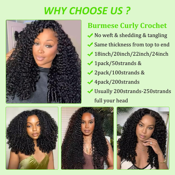 Burmese Curly Human Crochet Hair for Women