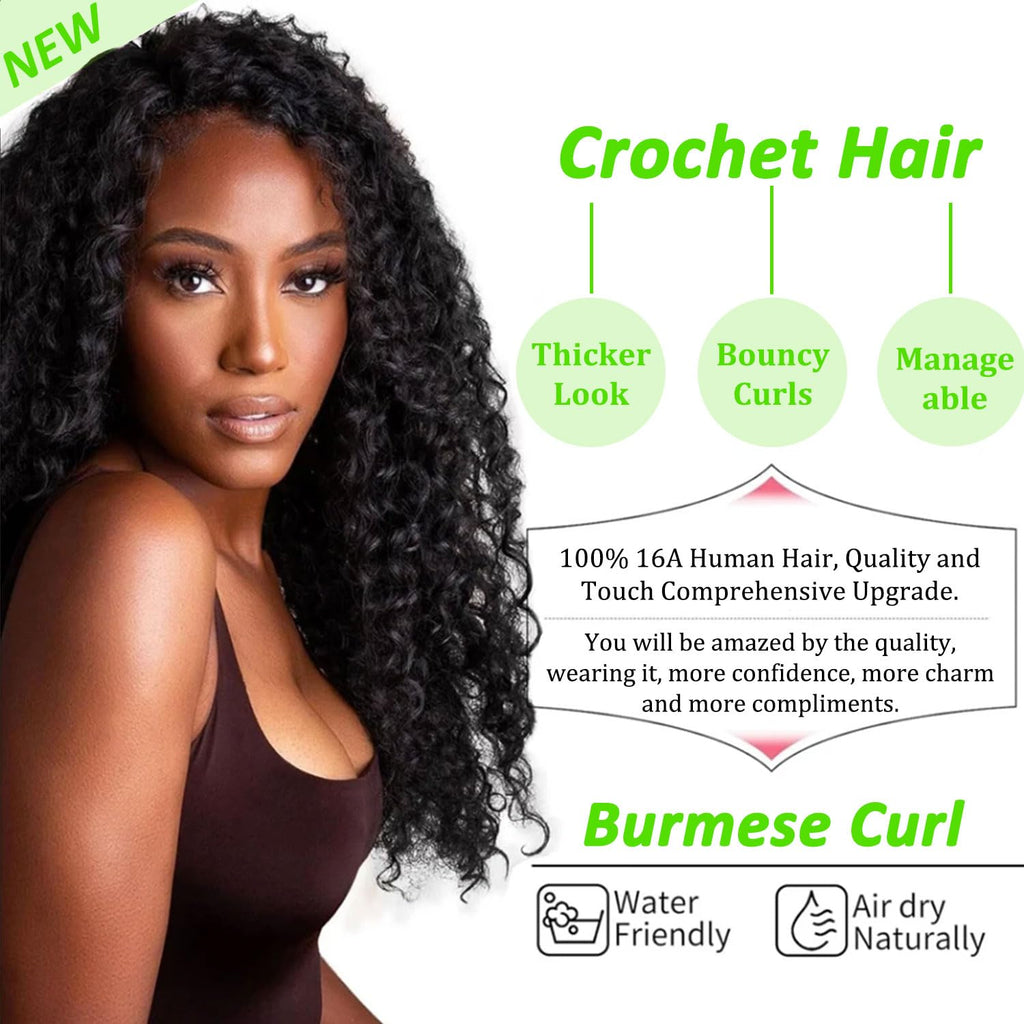 Burmese Curly Human Crochet Hair for Women