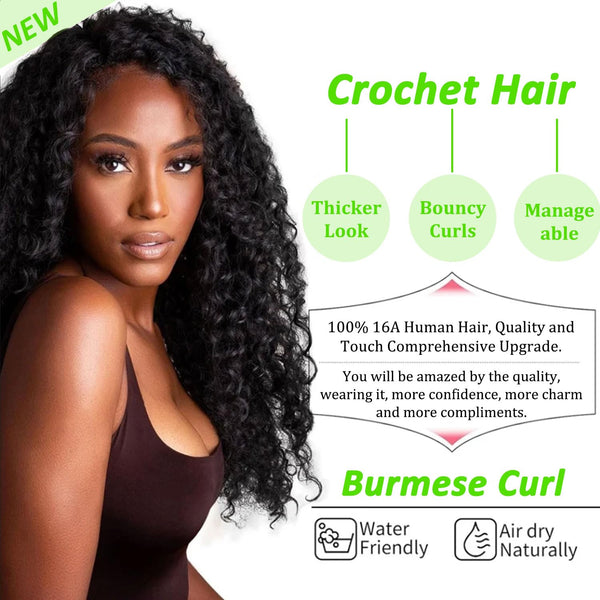 Burmese Curly Human Crochet Hair for Women