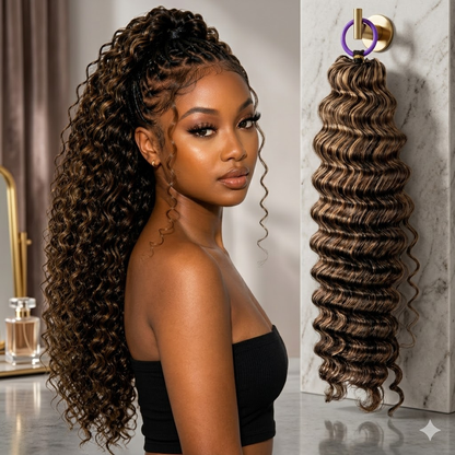 #4M27 Deep Wave Crochet 100% Human Hair - Dark Brown to Honey Gold Boho Braiding Hair For Miracle Knots (50g/Pack)