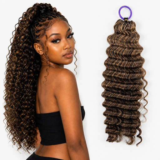 #4M27 Deep Wave Crochet 100% Human Hair - Dark Brown to Honey Gold Boho Braiding Hair For Miracle Knots (50g/Pack)