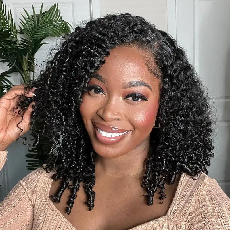 Kinky Curl Headband Wig 100% Human Virgin Hair Natural Black With 3 Colorful Headband