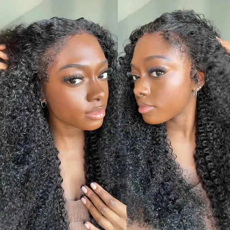 Kinky Curl Headband Wig 100% Human Virgin Hair Natural Black With 3 Colorful Headband