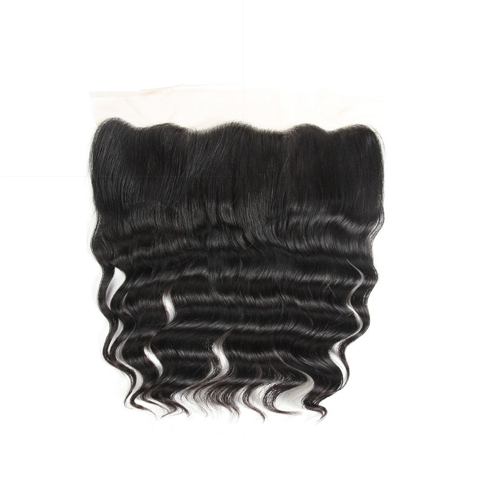 13x4 Lace Frontal Deep Wave Unprocessed 100% Human Hair Lace Frontal – Transparent Lace, Natural Black