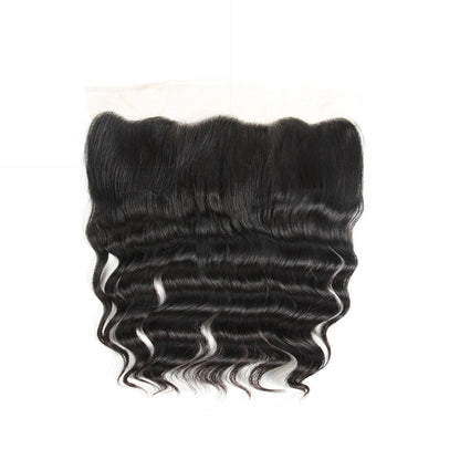 13x4 Lace Frontal Deep Wave Unprocessed 100% Human Hair Lace Frontal – Transparent Lace, Natural Black
