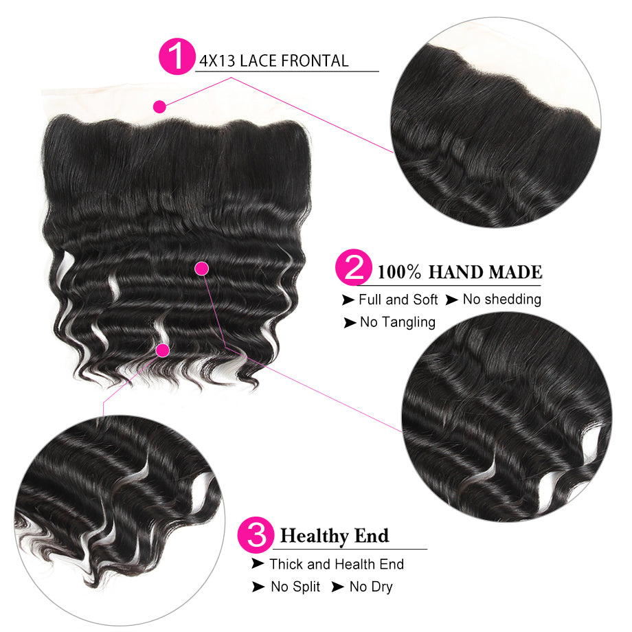13x4 HD Lace Frontal Deep Wave – Brazilian Virgin Human Hair | Ear-to-Ear, Pre-Plucked, Skin-Melt HD Lace