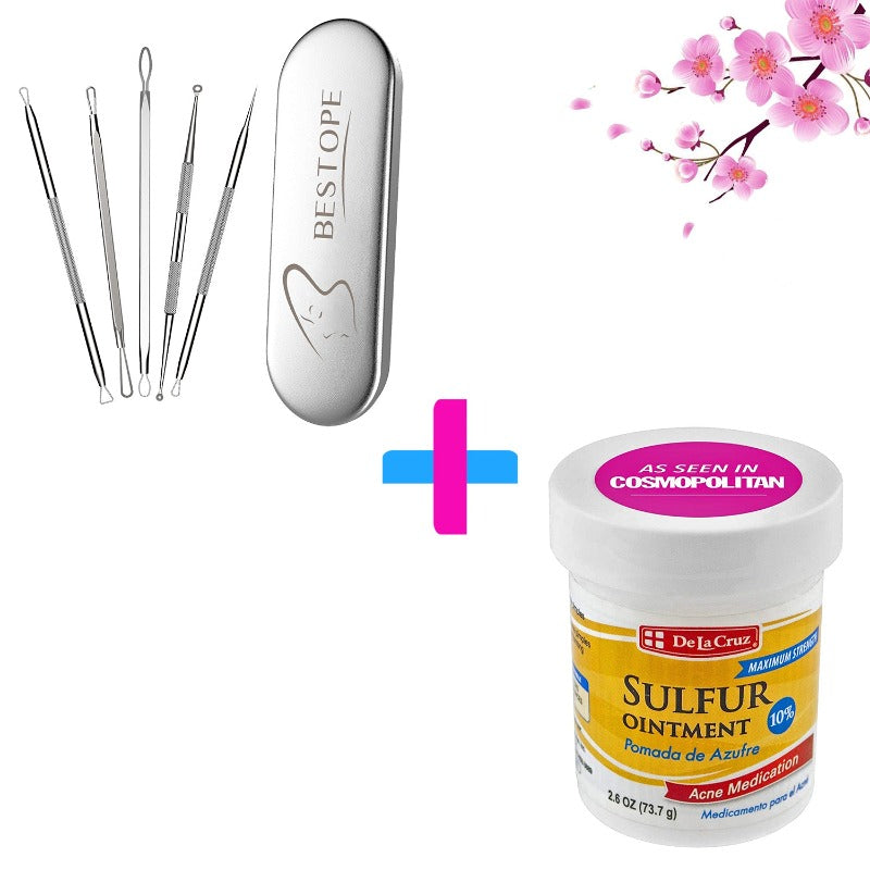 BESTOPE Blackhead Remover Pimple Extractor Tool With De La Cruz 10% Sulfur Ointment Acne Medication
