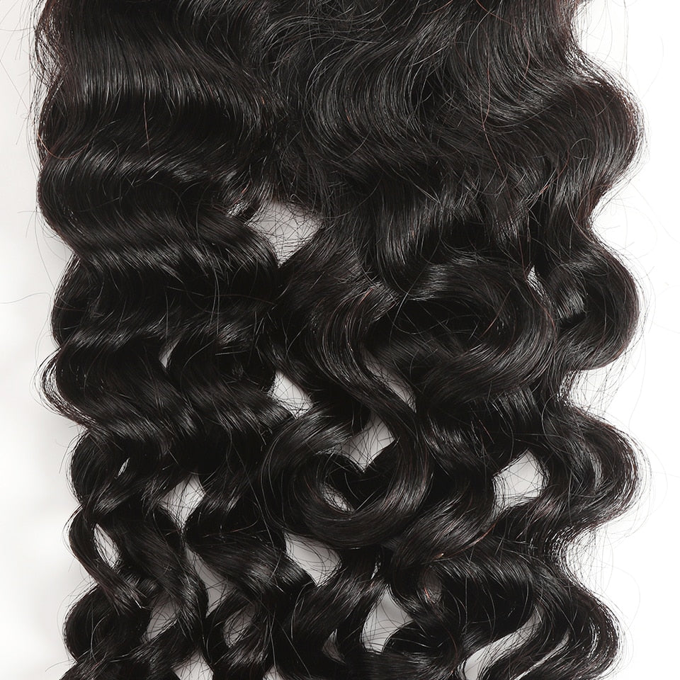 4x4 Water Wave Closure Free Part & Middle Part 100% Human Hair Closure – Transparent Lace, Natural Black