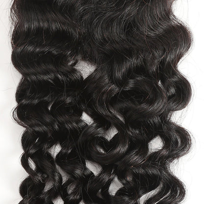 4x4 Water Wave Closure Free Part & Middle Part 100% Human Hair Closure – Transparent Lace, Natural Black
