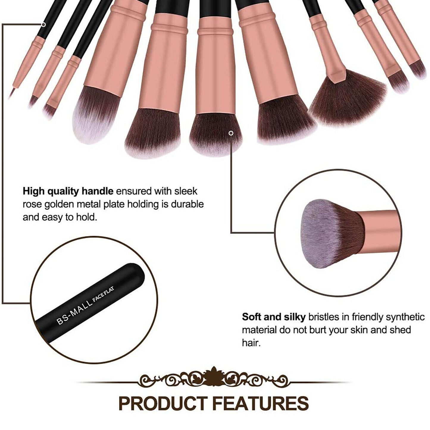 BS-MALL 16pcs+1pcs Makeup Brushes Premium Synthetic Professional Brushes Kit