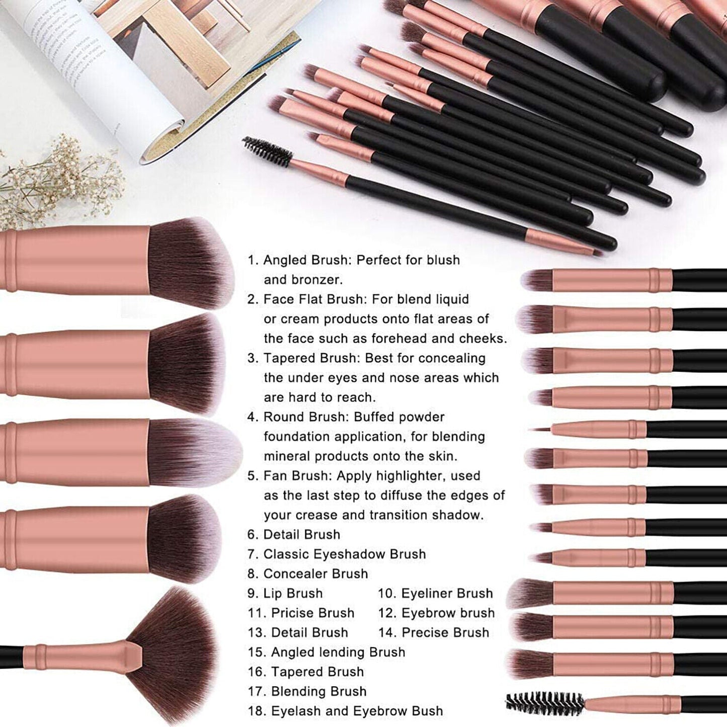 BS-MALL 16pcs+1pcs Makeup Brushes Premium Synthetic Professional Brushes Kit