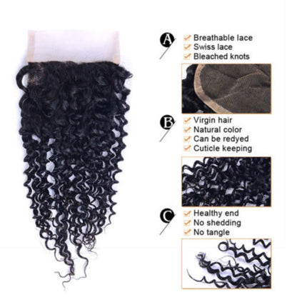 Ustar 100% Human Hair 4X4 Free PartCLOSURE Jerry Curl