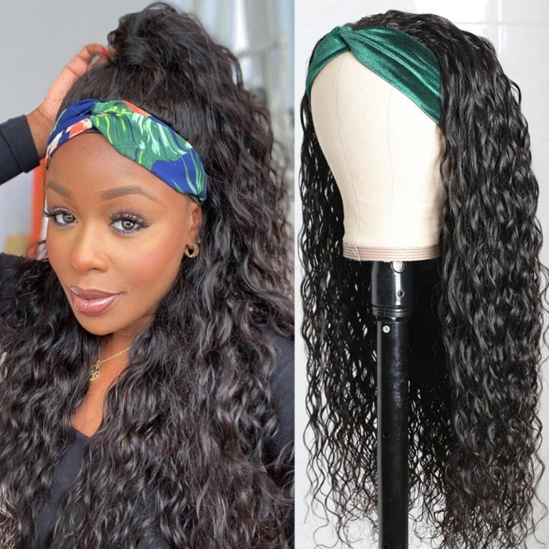 Headband Human Hair Wig Deep Wave Virgin Hair